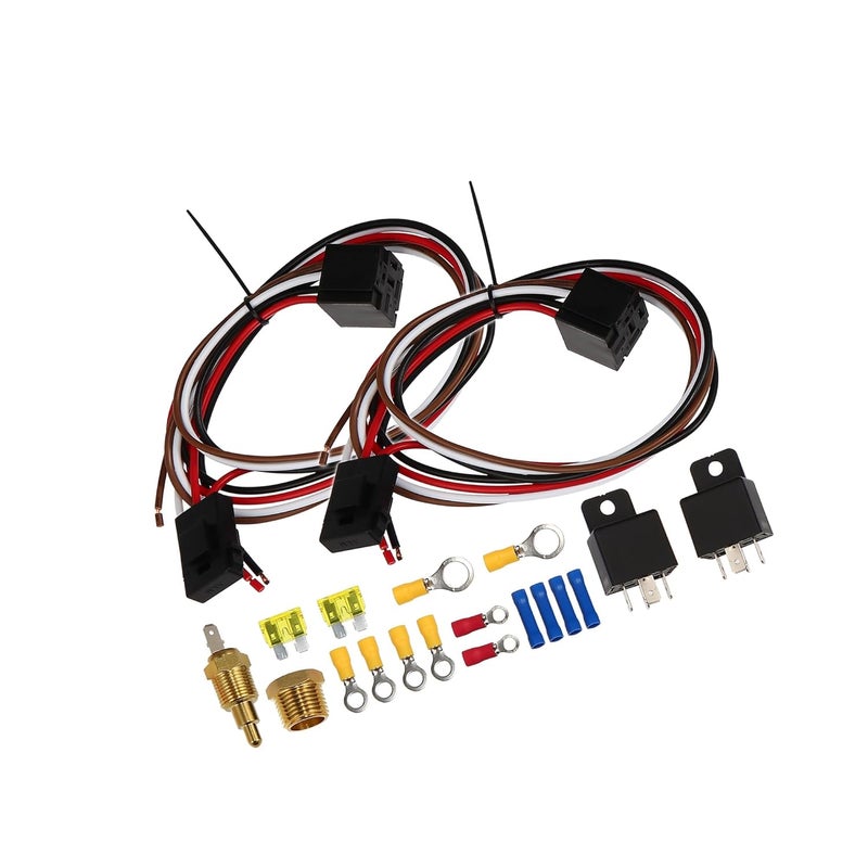 Partuto Dual Electric Fan Relay Kit with Thermostatic Sensor Switch 185 on 175 Off 40A Radiator Electric Cooling Fan Wiring Install Kit Waterproof Automotive Fan Wiring Kit Controller Replacement - Image 1
